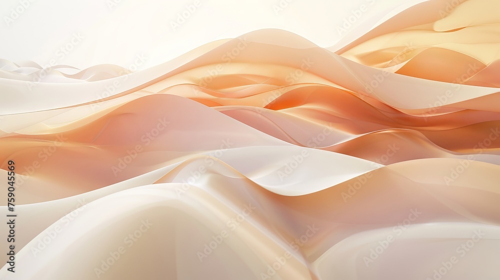 Abstract fluid fabric forms creating a desert dune landscape. Artistic 3D rendering with a soft color palette for modern design aesthetics, and creative backdrops with a sense Abstract fluid fabric forms creating a desert dune landscape. Artistic 3D rendering with a soft color palette for modern design aesthetics, and creative backdrops with a sense