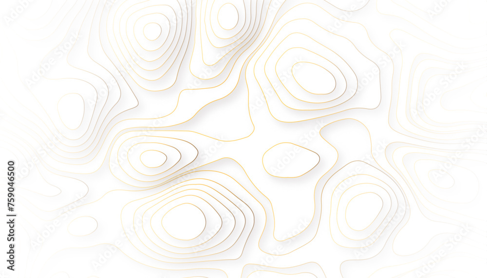Abstract topographic papercut template background. Beautiful white and golden outline texture background. Vector illustration.