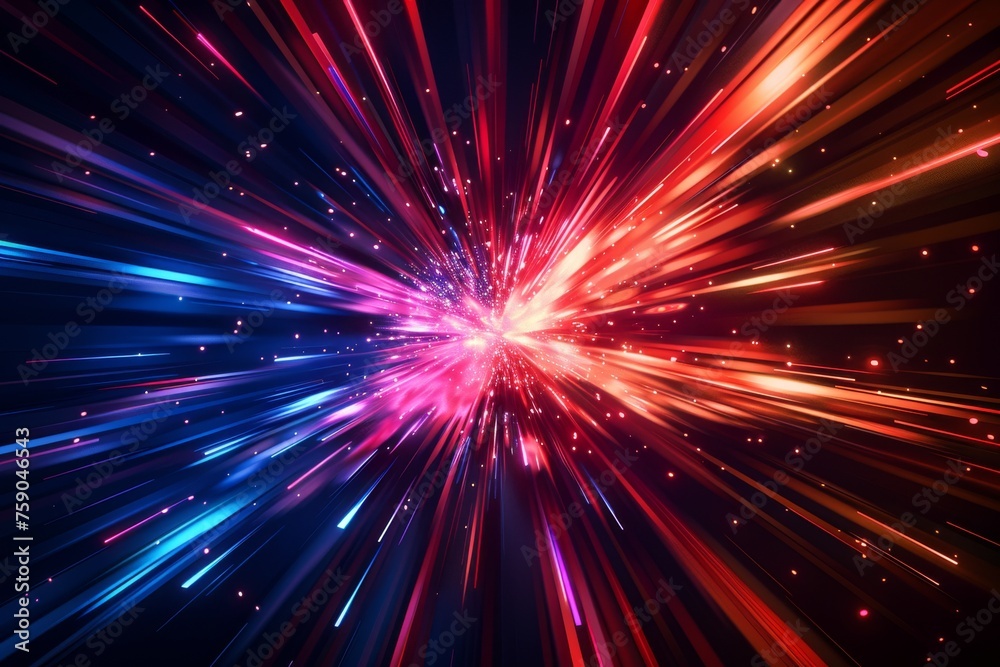 Fototapeta premium mesmerizing starburst of different colors moving slowly on a black background, generative AI