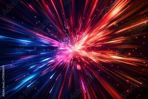 mesmerizing starburst of different colors moving slowly on a black background, generative AI