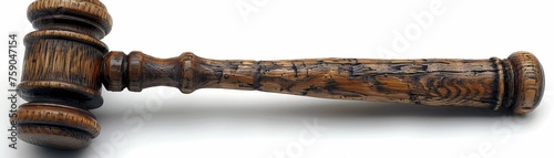 A polished wooden gavel, isolated on a white background. photo
