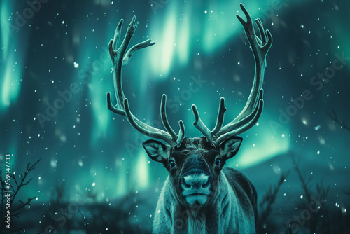  majestic reindeer under the aurora borealis © pcperle