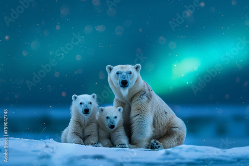 Polar bears under the aurora borealis © pcperle