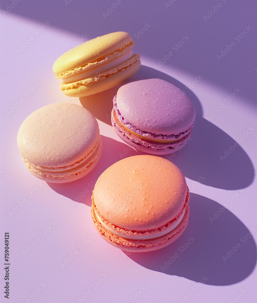 French macarons on purple background, pastel tones French macarons on purple background, pastel tones
