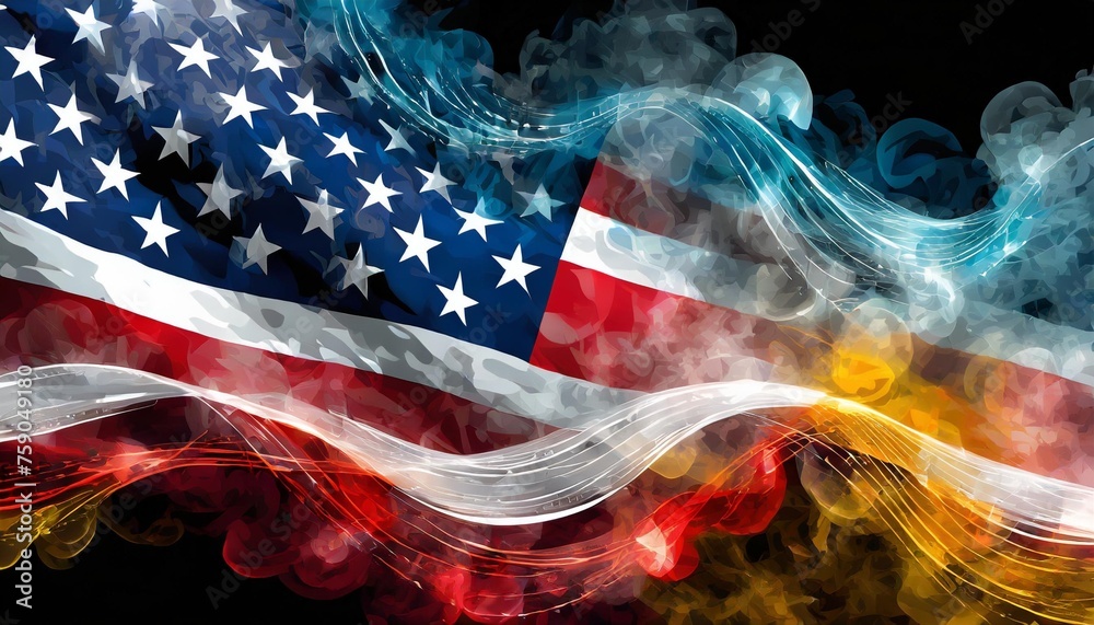 flag usa background design for independence veterans labor memorial day colorful smoke on black background - obrazy, fototapety, plakaty 