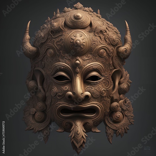 A traditional art of face mask, ofter worshiped as rural  demigod  photo