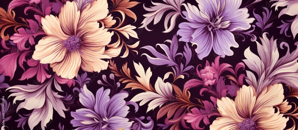 Floral pattern for various uses, featuring decorative flowers in elegant colors. Floral pattern for various uses, featuring decorative flowers in elegant colors.