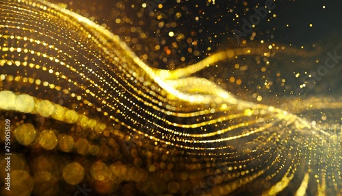3d render of abstract digital wave background with golden lights and particles