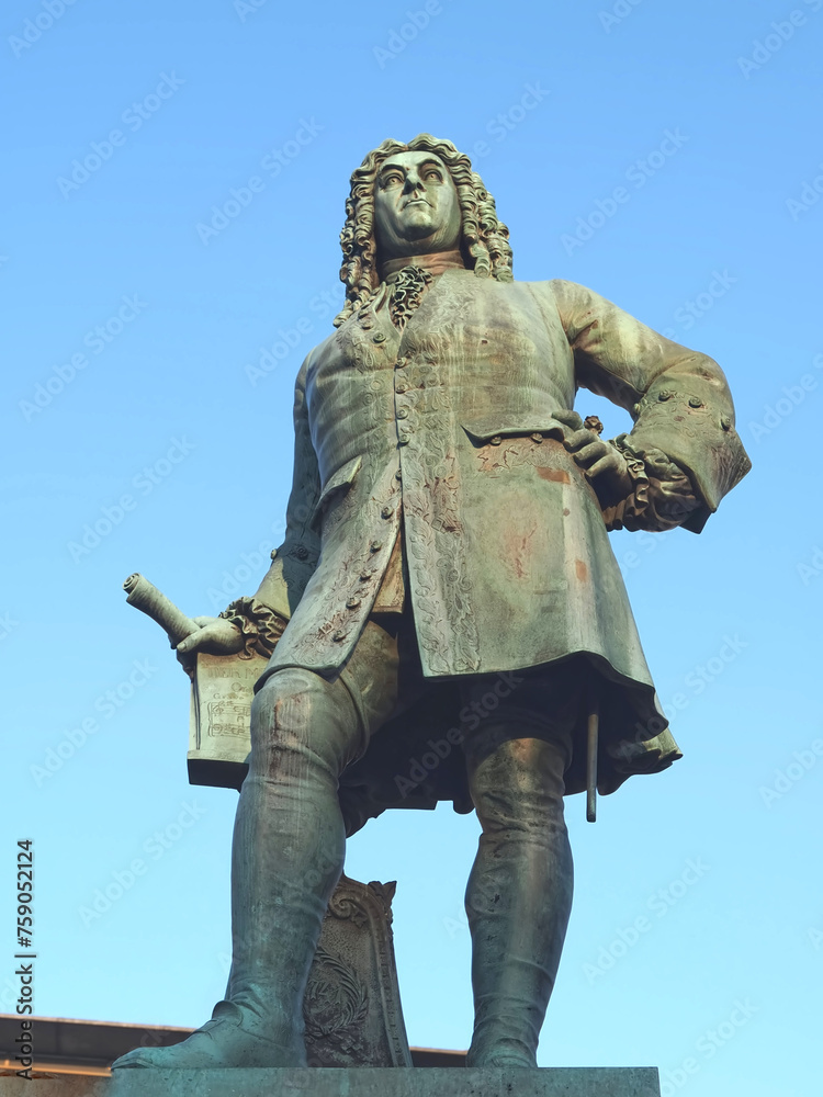 Fototapeta premium Sculpture of baroque composer George Frideric Handel in german Georg Friedrich Haendel in Halle (Saale)