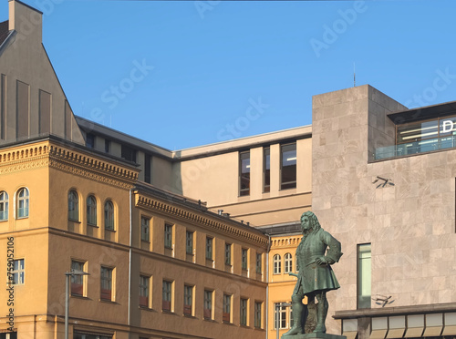Sculpture of baroque composer George Frideric Handel in german Georg Friedrich Haendel in Halle (Saale)