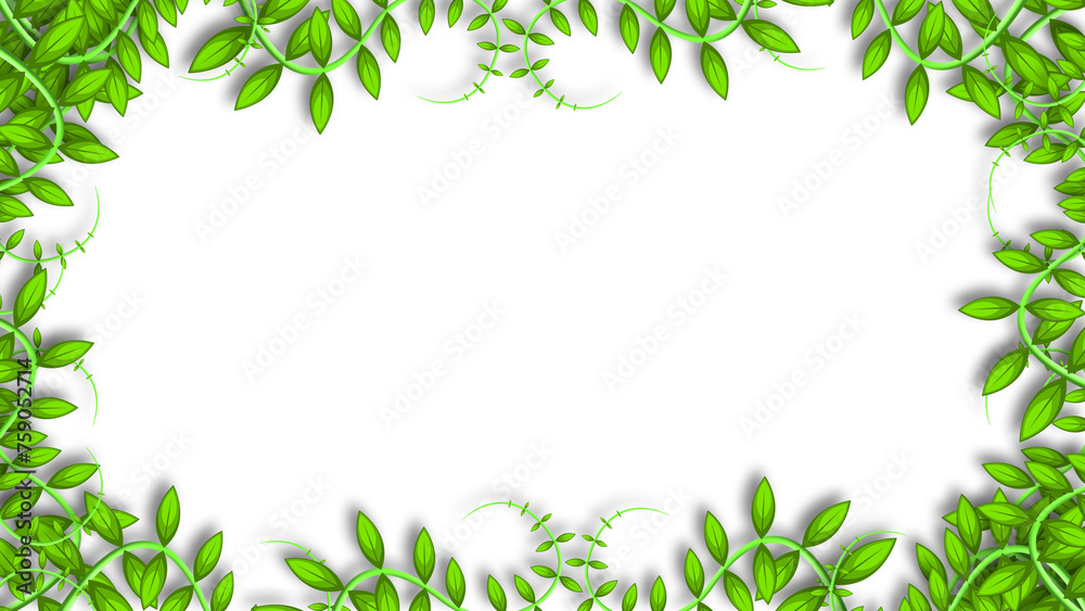 green leaves background with shadow on white background. rainforest, nature, tropical and environment decorative frame. green leaves background with shadow on white background. rainforest, nature, tropical and environment decorative frame.