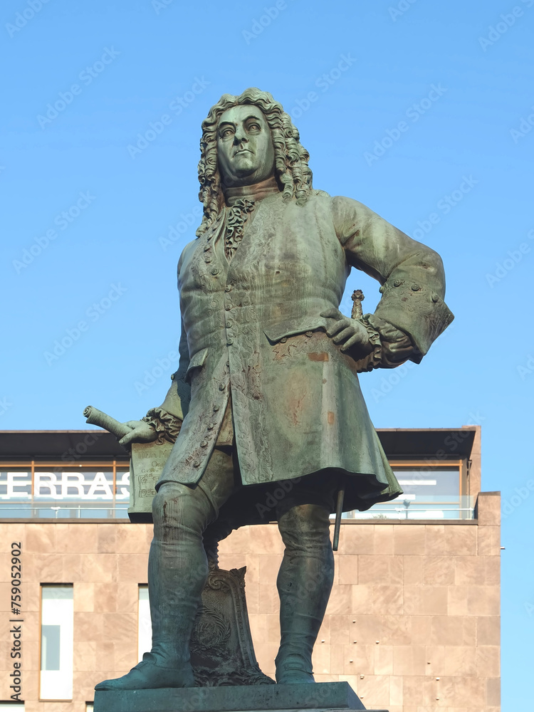 Naklejka premium Sculpture of baroque composer George Frideric Handel in german Georg Friedrich Haendel in Halle (Saale)