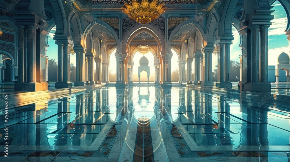 Fototapeta premium Peaceful Mosque Vista Tranquil and Serene