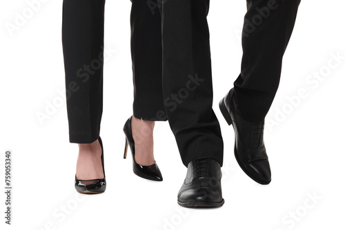 Businesswoman and businessman on white background, closeup