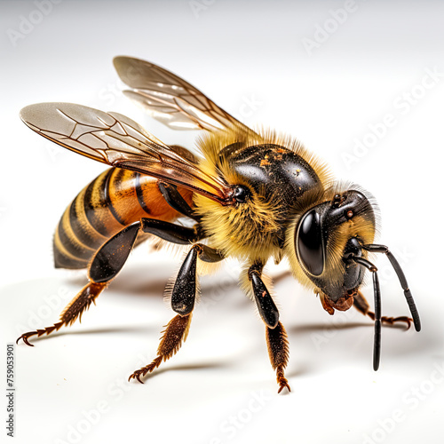 Westliche Honigbiene (Apis mellifera), freigestellt vor neutralem Hintergrund, Generative AI photo