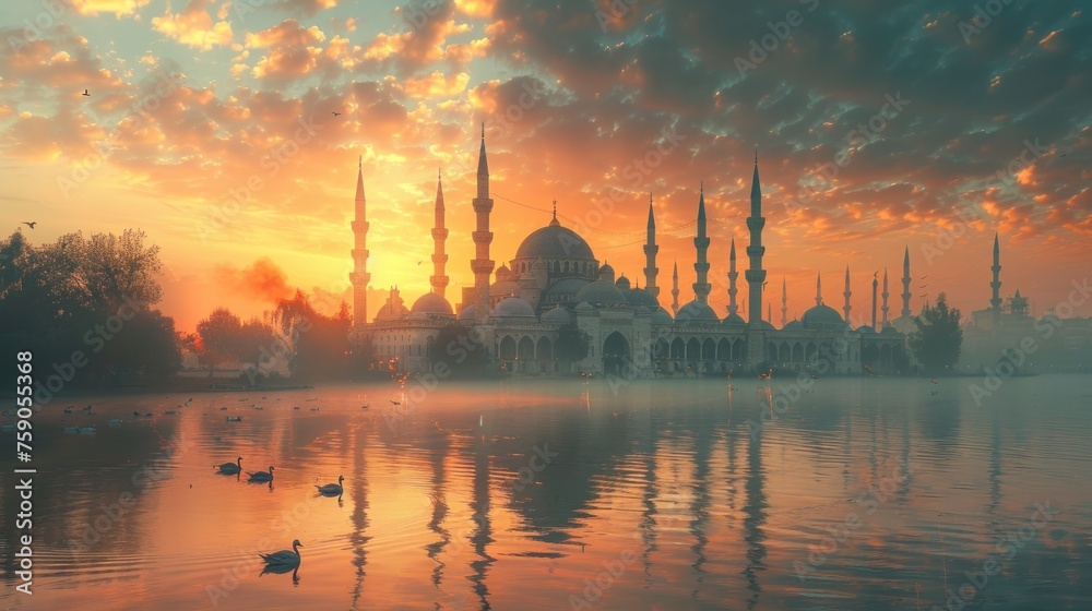 Serene Mosque View with Peaceful Vibes Serene Mosque View with Peaceful Vibes