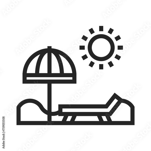 Relaxation Lounger vector icon. Beach relaxation and sun chair vector symbol for UI design.