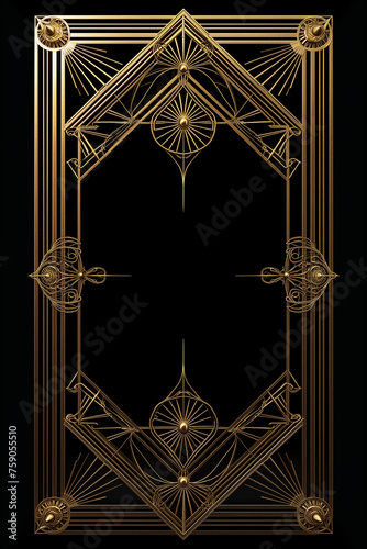 Golden art deco frame with ornament. Retro golden art deco or art nouveu frame in roaring 20s style. photo