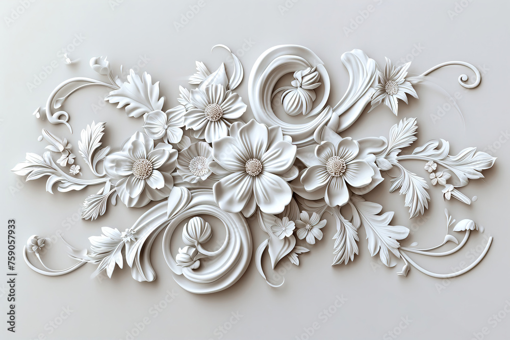 Flowers background, beautiful flowers made of red and white porcelain. - obrazy, fototapety, plakaty 