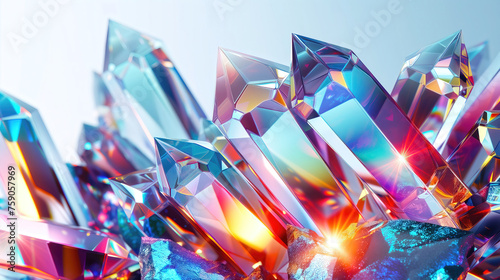 Beautiful gemstones, shiny sparkling trasnparent crystals illustration.