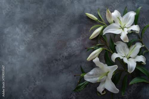 White lily condolence card background with copy space for your words