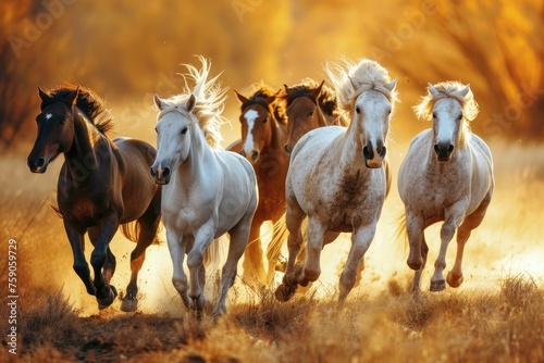 Stunning horses galloping freely across the field