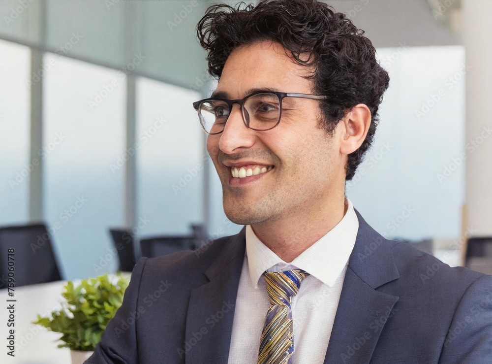 Fototapeta premium Happy business man listening to a discussion in an office