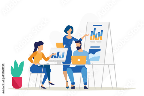 Business people working together in office. Vector illustration in flat style.