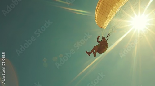 Paragliding. Swooping and diving, an exhilarating paragliding experience. Copy space.