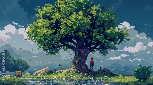 The way the wind whispers secrets through the leaves of a treeHighly detailed2.5d pixel art