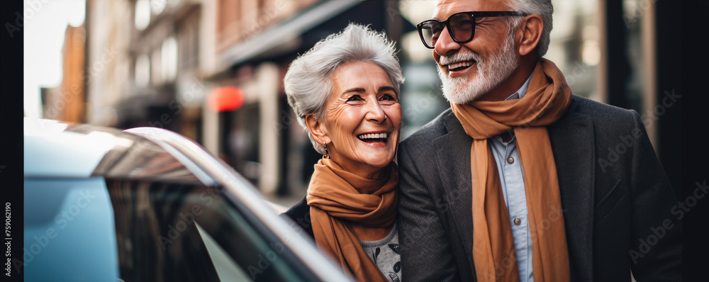 Happy senior couple ejoying their time together in the city. Acvite retirement concept