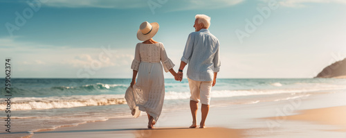 Happy senior couple on the beach, enjoying their time together on the vacation