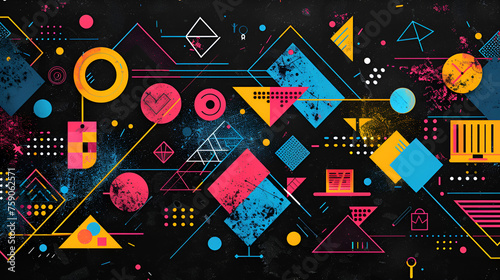 dynamic back to school background with a burst of colorful geometric shapes and symbols representing, Generative Ai 