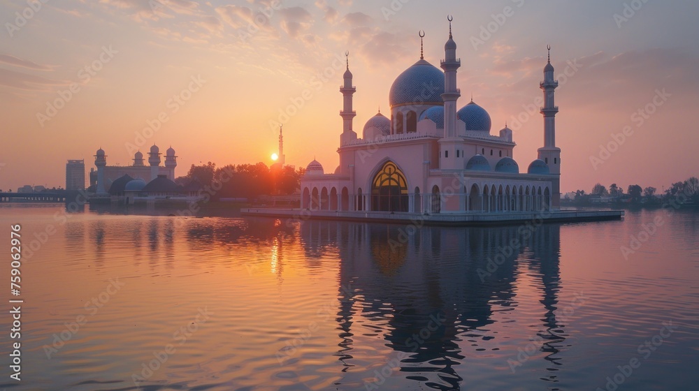 Fototapeta premium Tranquil Mosque Vantage Point A Peaceful Sight