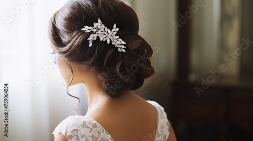 Graceful adornments for a bride's hair, featuring elegant accessories that enhance her beauty, adding a touch of sophistication and charm to complete the bridal ensemble.