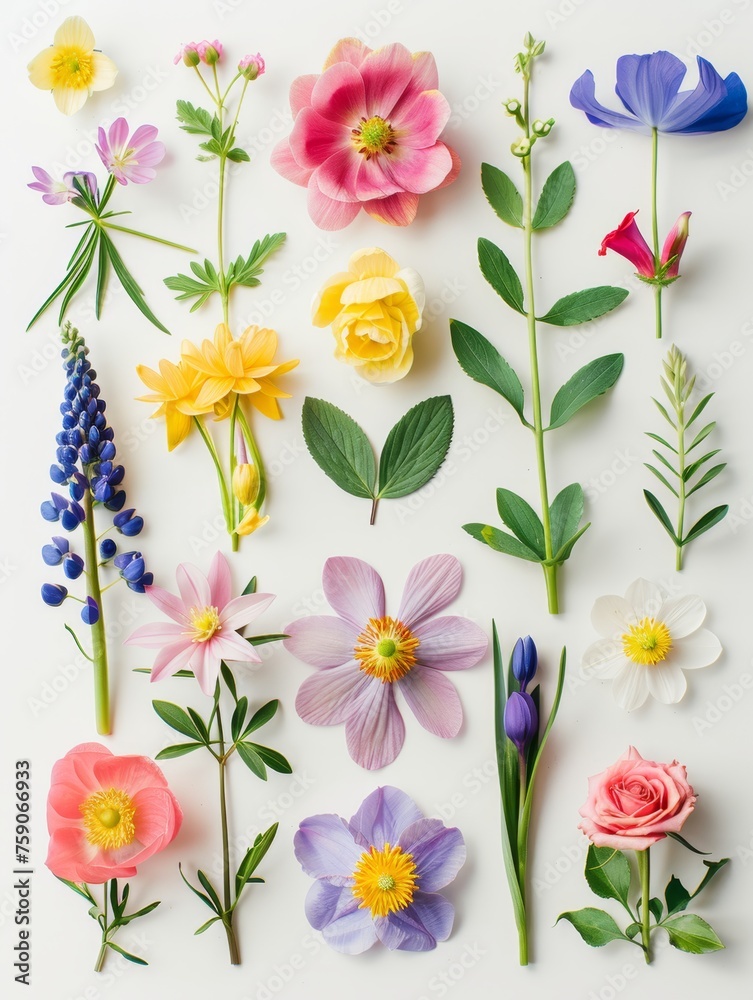 Obraz premium collection of flowers closeup. Beautiful spring and summer flowers. Set of different beautiful flowers isolated on white background