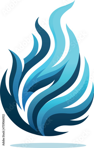 Abstract blue shaded flame concept for logo, creative and curved decorative design, flat graphical icon illustration