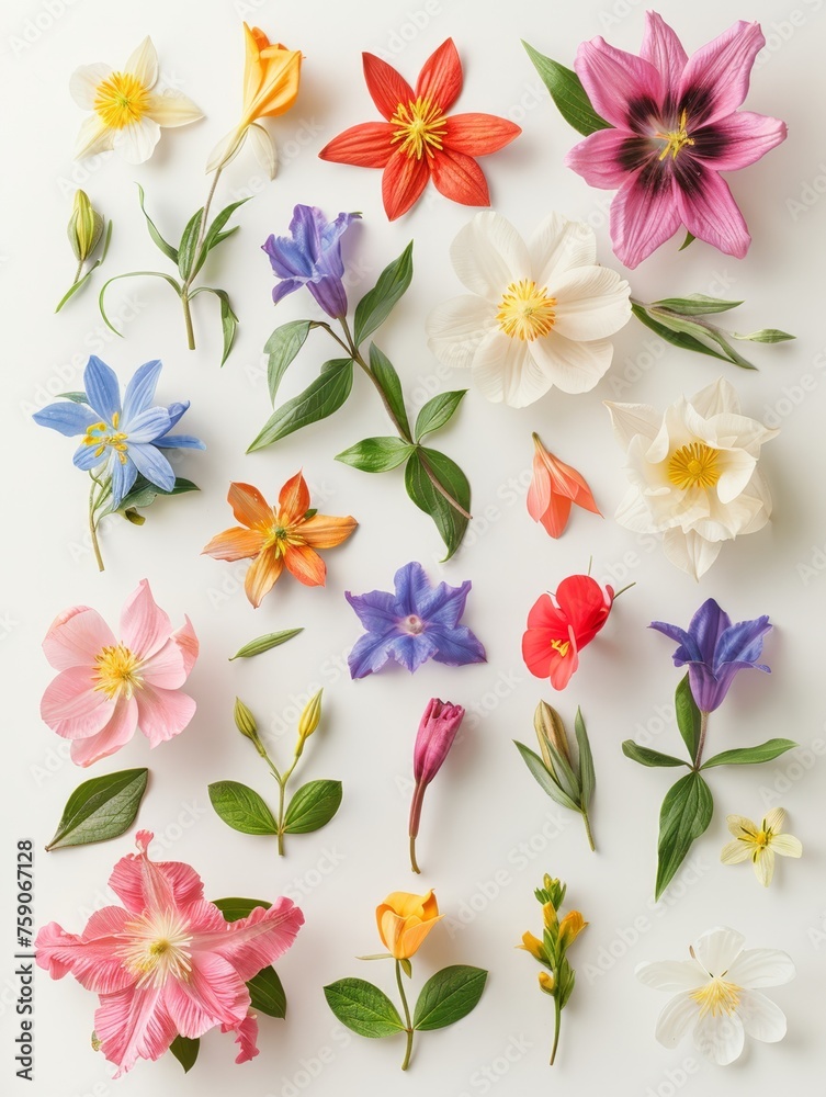 Obraz premium collection of flowers closeup. Beautiful spring and summer flowers. Set of different beautiful flowers isolated on white background