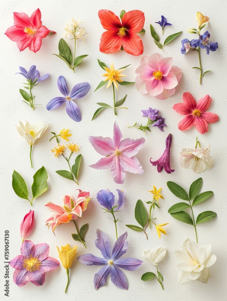 Obraz premium collection of flowers closeup. Beautiful spring and summer flowers. Set of different beautiful flowers isolated on white background