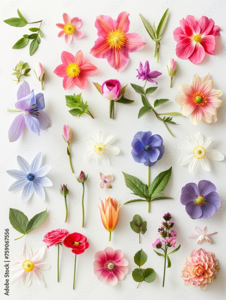 Obraz premium collection of flowers closeup. Beautiful spring and summer flowers. Set of different beautiful flowers isolated on white background