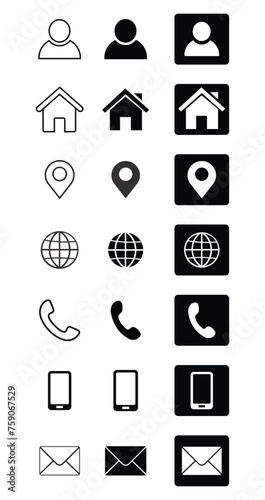 Business card icon set, contact information icon, Vector illustration.