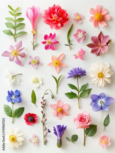 collection of flowers closeup. Beautiful spring and summer flowers. Set of different beautiful flowers isolated on white background