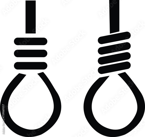 Gallows with rope noose pattern set. Rope loop. Gallows hanging noose rope and tied knot. Rope knotted in noose. Hangman knot. Halloween, dead icon. support and depression therapy suicide concept.