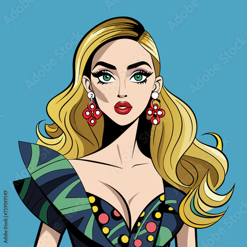 Illustrate a chic fashion illustration of a glamorous girl, suitable for transforming into a captivating sticker for t-shirts