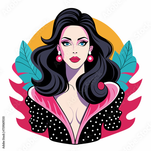 Illustrate a chic fashion illustration of a glamorous girl, suitable for transforming into a captivating sticker for t-shirts