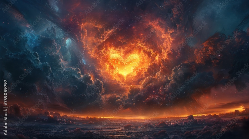 Cosmic Heart of a Nebula: A Beacon of Hope and Renewal in the Universe - obrazy, fototapety, plakaty 
