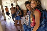 Nostalgic school days: a vibrant glimpse into the 1990s with schoolchildren and teenagers, capturing the essence of youth culture, education, friendships, and iconic fashion