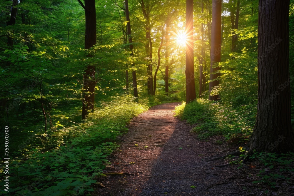 Sunlit forest trail background, Sunlight forest landscape Sunlit forest trail background, Sunlight forest landscape