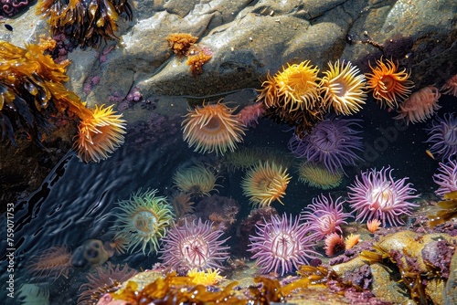 Tide pools teeming with colorful marine life