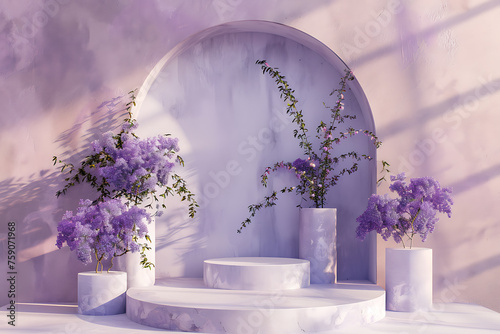 lavender podium background 3d product .Podium for presentation. Scene to show products. 